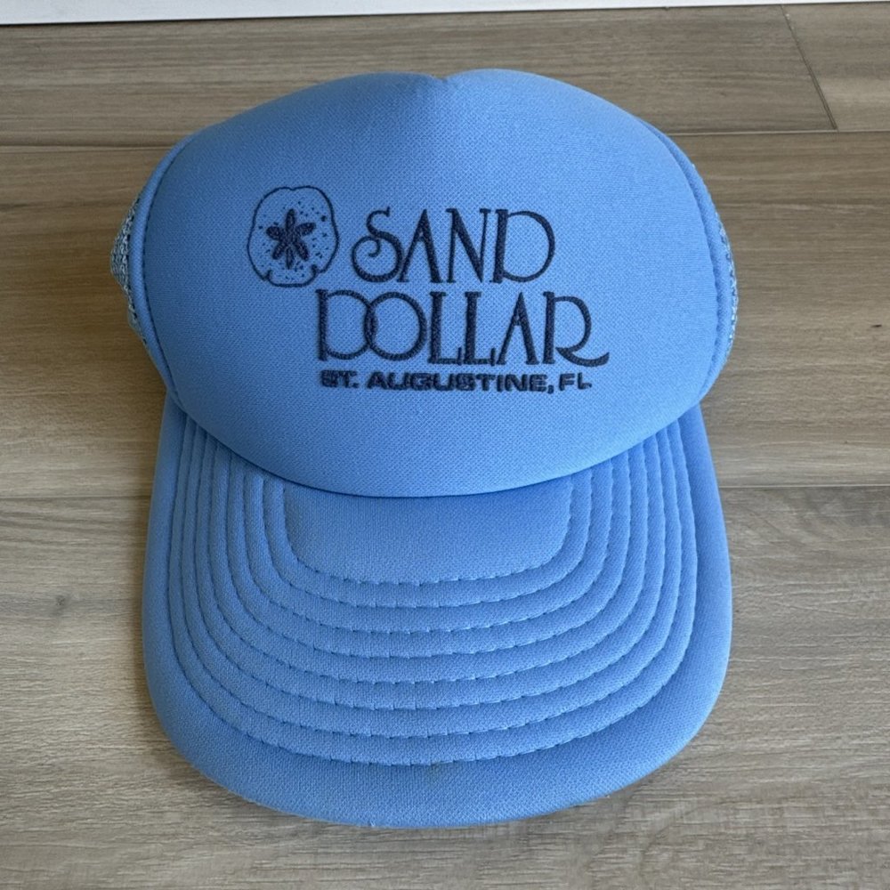 Vintage Sand Dollar St. Augustine Florida Trucker Hat Snapback Cap Baby‎ Blue